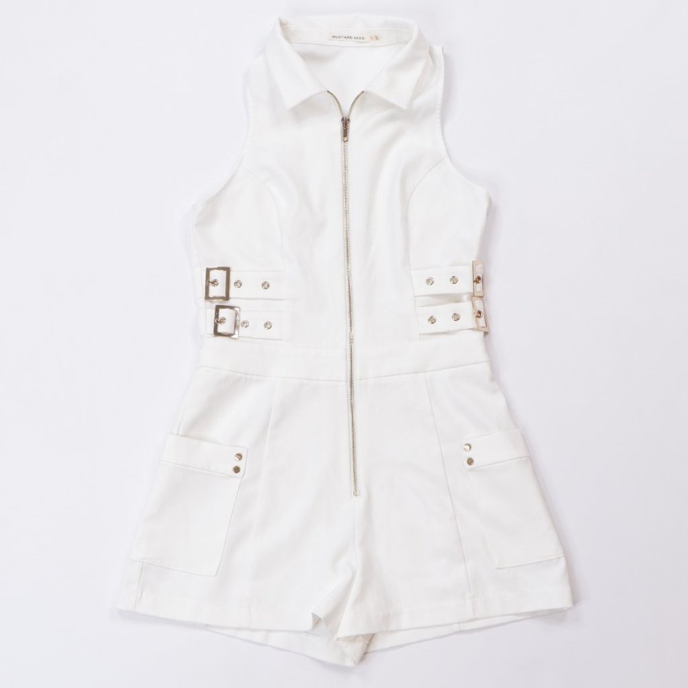 Women's Mustard Seed White and Gold Buckled Romper